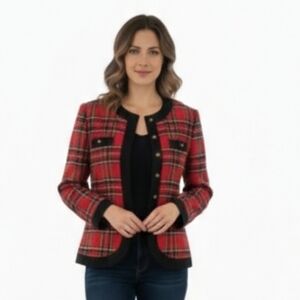 California Designs Vintage Red Plaid Blazer Dorothy Samuel Size 12 Made In USA